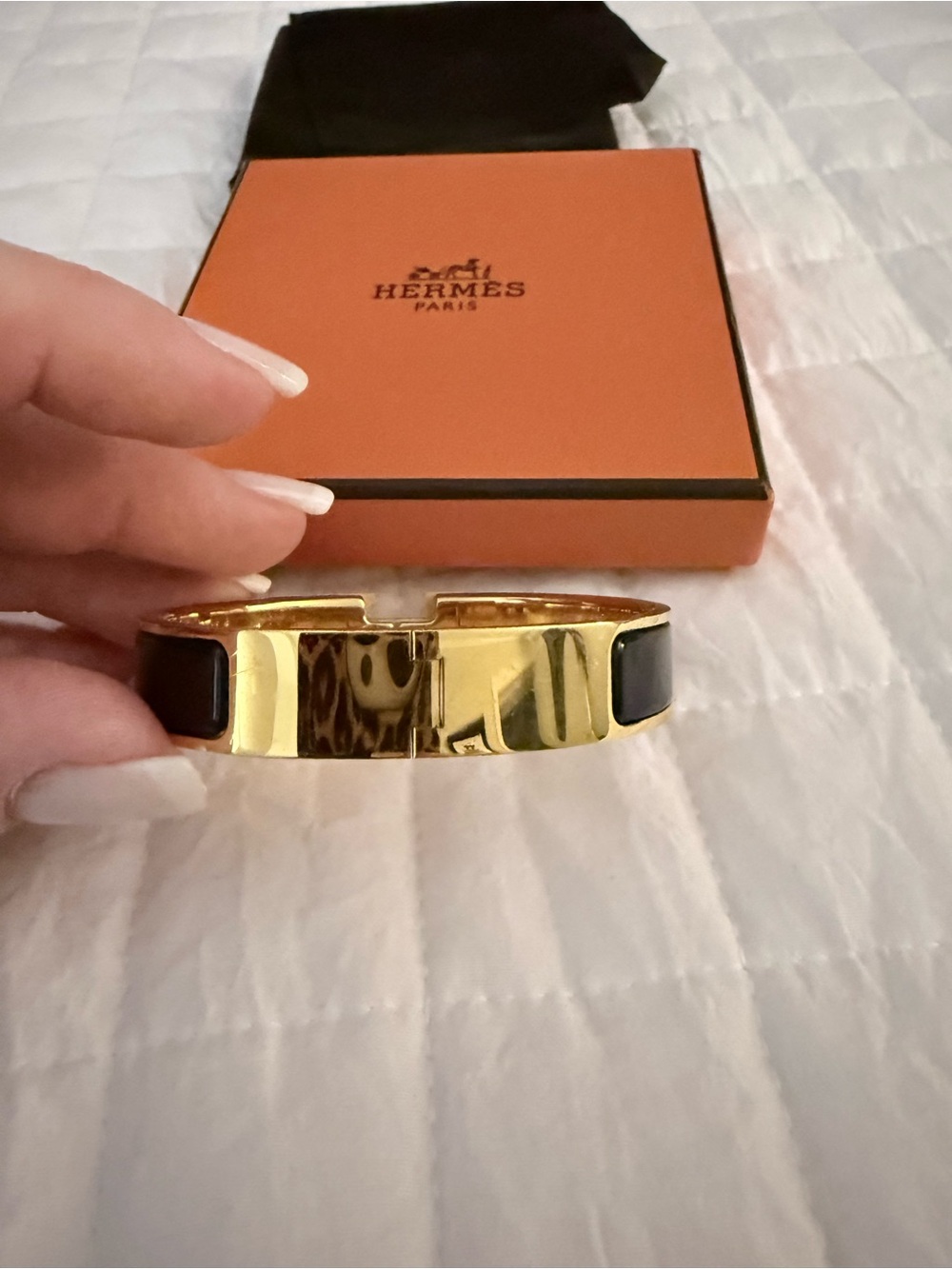 Hermes Black Enamel Clic H Bracelet with Gold Hardware - Picture 2 of 4